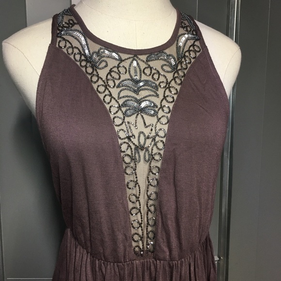 THE BUCKLE // BKE Boutique Plum Purple Mesh Sequin Babydoll Tank Top Small - Picture 2 of 9